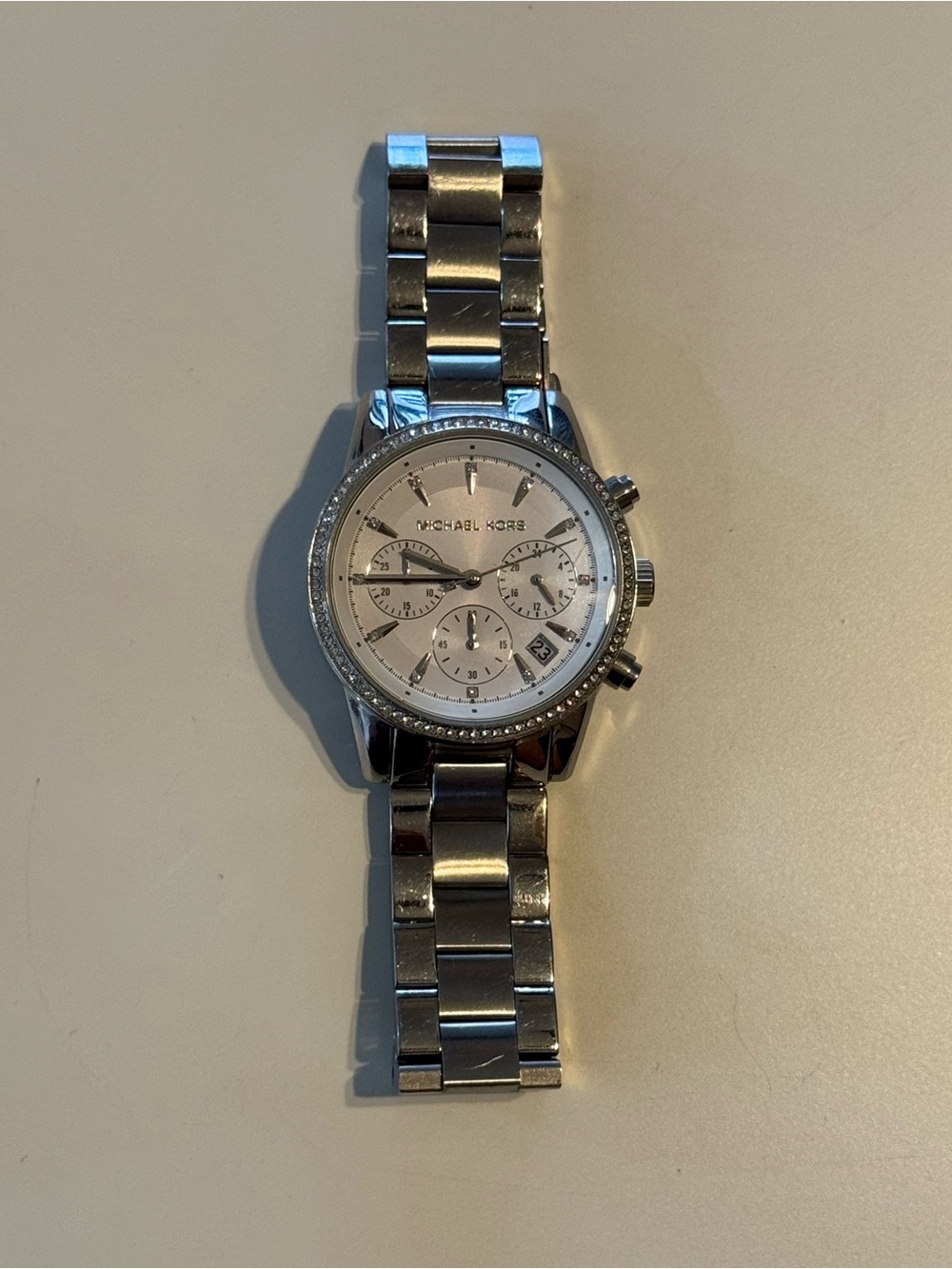 Michael Kors Silver and White Chronograph Watch